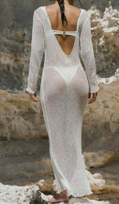 Seashell Sheer Backless Knit Maxi Dress