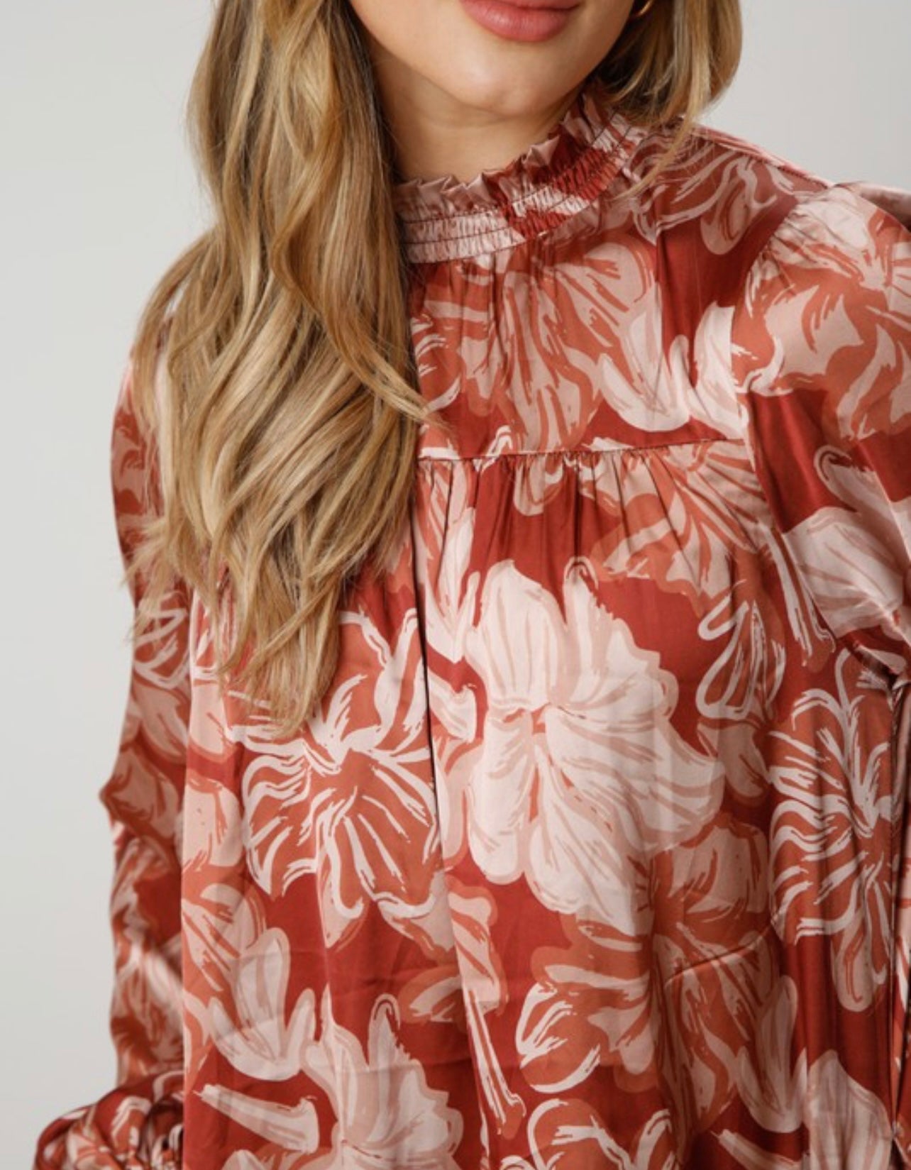 Floral Print Satin Mock Neck Dress